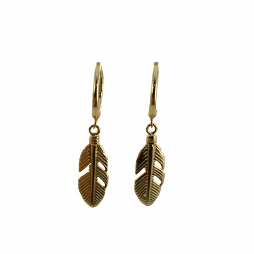 Feather Sleeper Earrings- Gold