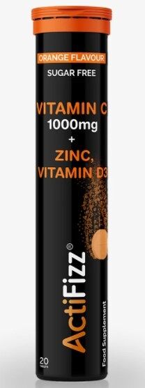 ActiFizz Vitamin C 1000mg + D + Zinc Effervescent Orange 20s – Pack of 10