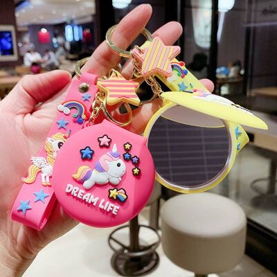Cute Rainbow Horse Unicorn Makeup Mirror Silicone Keychain , SKU090