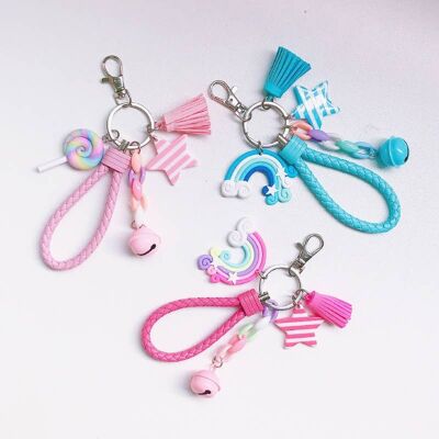 Cute Rainbow Key Chain Leather Strap Braided , SKU094