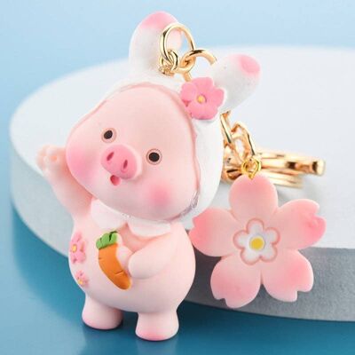 Cute Sakura Piggy Keychain Cartoon Carrot Flower Toy , SKU151