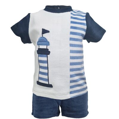 Babykleidung - Blaues Baby-Pyjama-Set mit Leuchtturm-Print