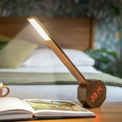 Octagon One Plus Portable Alarm Clock Desk Light- Walnut Wood