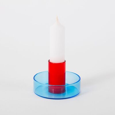 Duo Tone Glass Candle Holder - Blue and Red