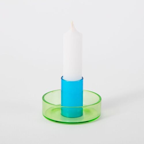 Duo Tone Glass Candle Holder- Green and Blue