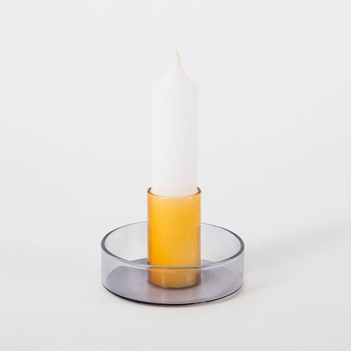 Duo Tone Glass Candle Holder- Grey and Orange