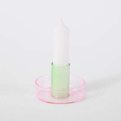 Duo Tone Glass Candle Holder - Pink and Green