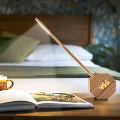 Octagon One Plus Portable Alarm Clock Desk Light- Bamboo Wood