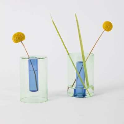 Petit Vase Réversible - Vert et Bleu