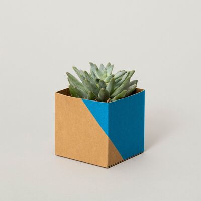 Geometric Plant Pot Cover – Small - Blue / Brown