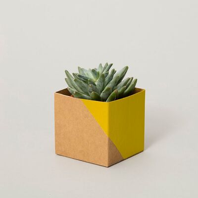 Geometric Plant Pot Cover – Small - Yellow / Brown