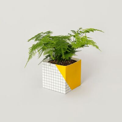 Geometric Plant Pot Cover – Large - Yellow / Grid
