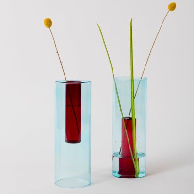 Vase en Verre Réversible - Bleu et Rouge