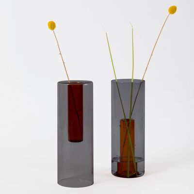 Vaso Reversibile in Vetro - Grigio e Arancio