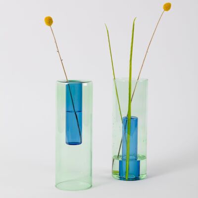 Reversible Glass Vase - Green and Blue