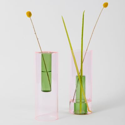 Vase en Verre Réversible - Rose et Vert