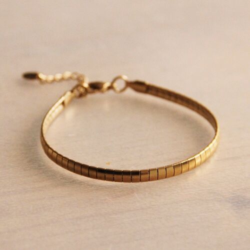 SA811 - Steel flat bracelet striped - gold