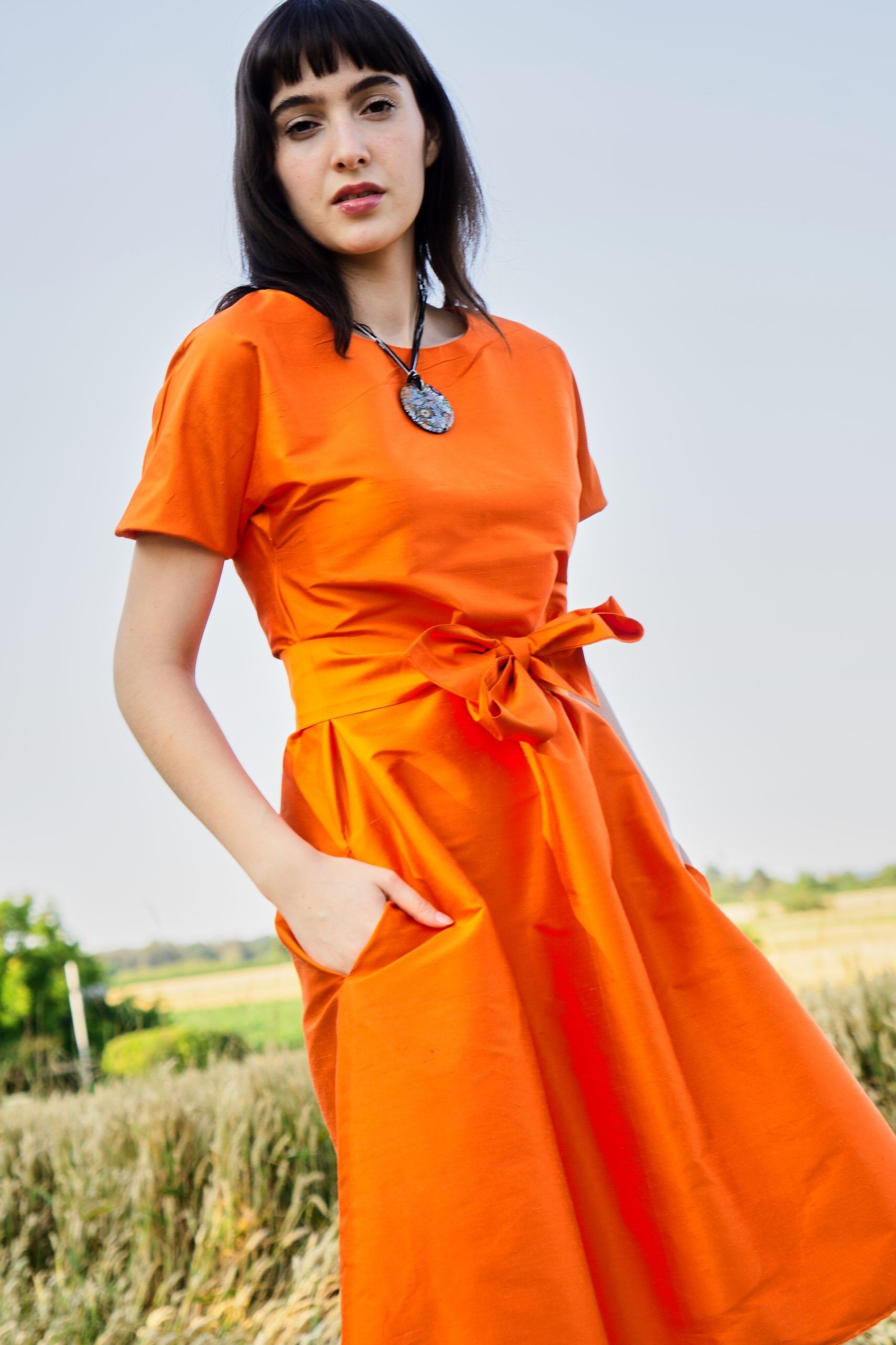 Abito Orange Sun in seta selvaggia - blu navy