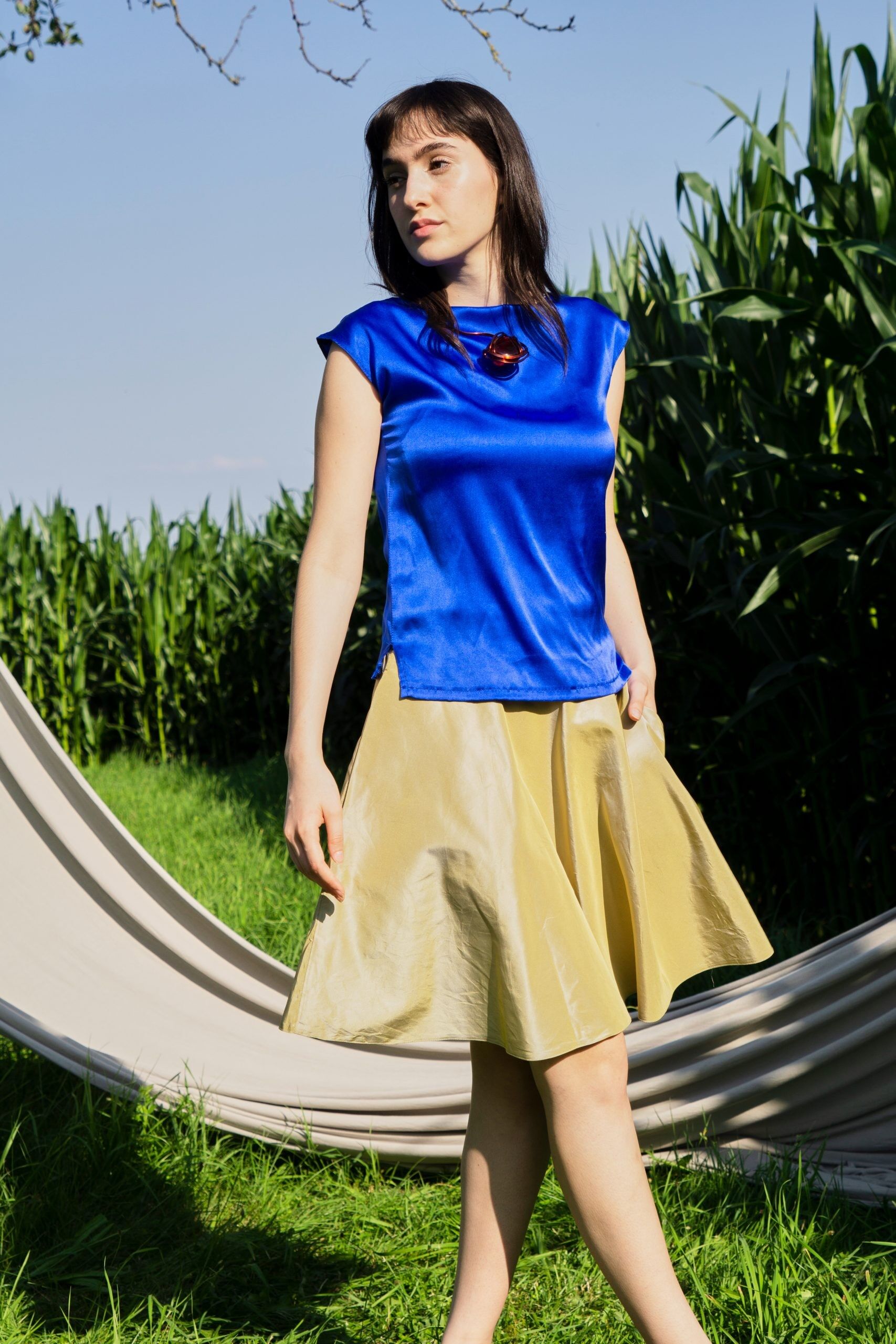 Blusa SoBlu Crêpe Raso Seta Organica -rosso