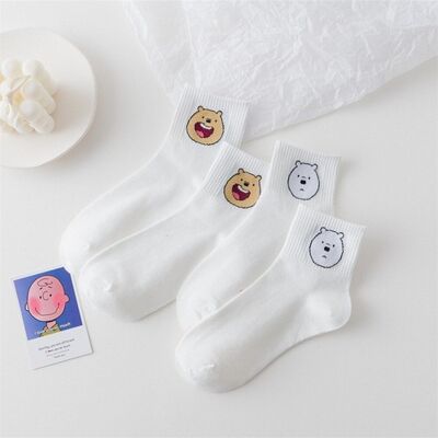 Unisex Big Bear Head Funny Cartoon Socks White Casual Cotton