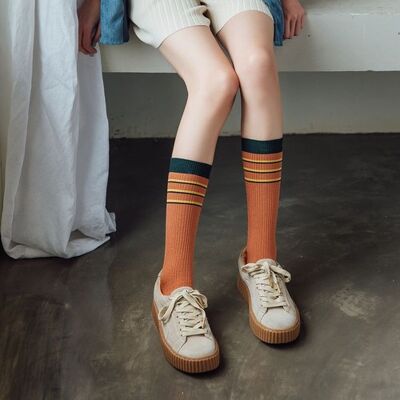 Korean Fashion Calf Long Socks with Stripes