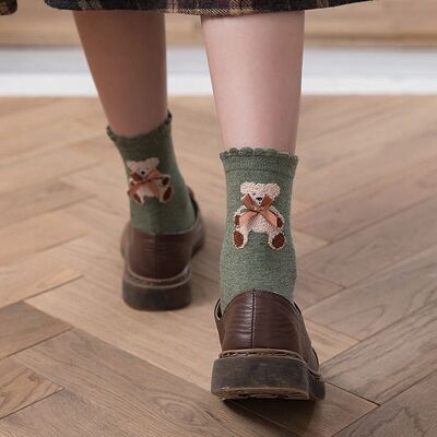 Korean Style Bow Bear Socks %100 Cotton Cute Comphy