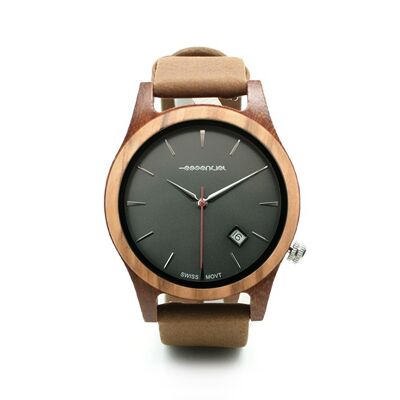 Men's wooden and leather watch - DRIVE BROWN