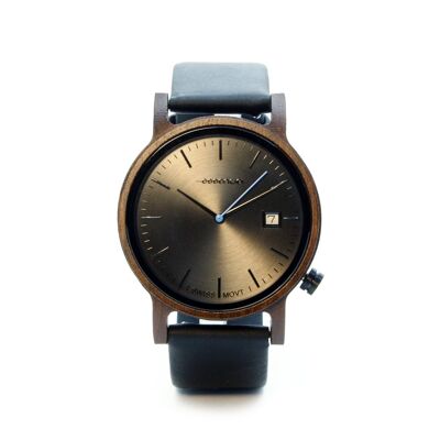 Men's wooden and leather watch - METRO7 BLACK LEATHER
