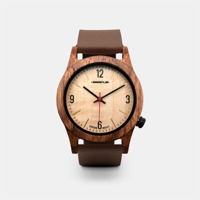 Men's wooden and leather watch - BROWN MOKA