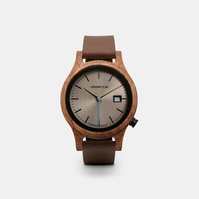 Women's wooden and brown leather watch - CHESTNUT