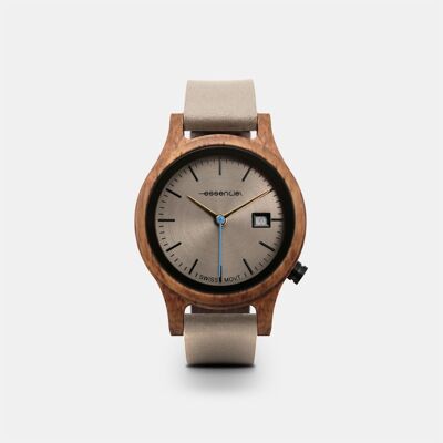 Women's wooden and gray leather watch - CHESTNUT