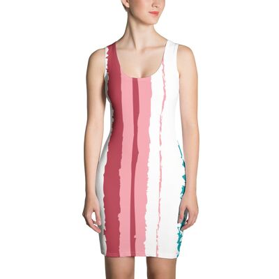 Tuscany Turquoise Pink Stripes Sleeveless Vegan Dress