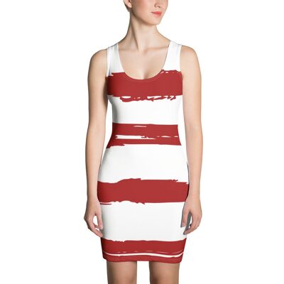 Cameron Red Stripes Sleeveless Vegan Dress