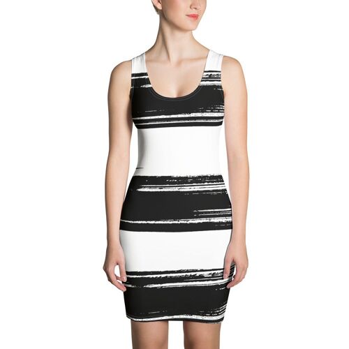 Siena Black Paint Stripes Sleeveless Vegan Dress