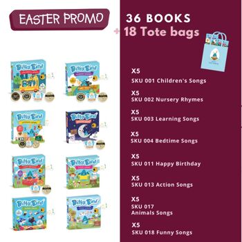 Promo "Pâques" pour les nouveaux clients : 36 livres + présentoir carton + 18 tote bags 3