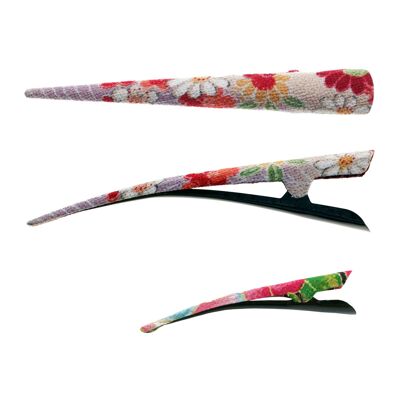 Long hair clip made of kimono fabric