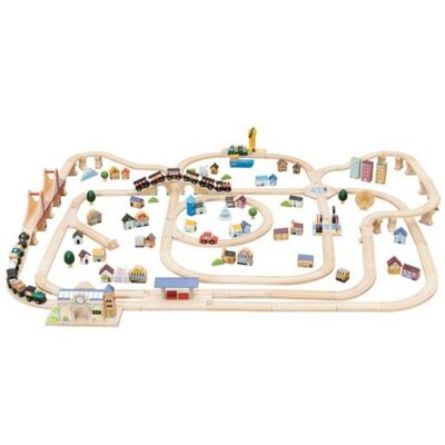 Set de Tren Royal Express TV700 - 180 piezas con 2 trenes conectables, 2 puentes, un coche, un camión, una estación de tren, una grúa, barcos...