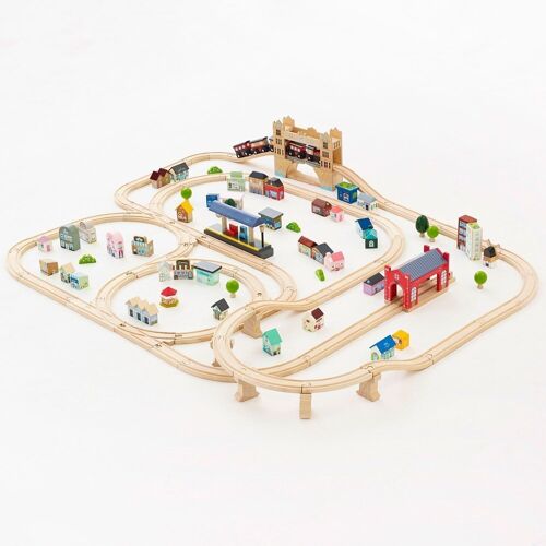 London Train Set TV701- over 120 wooden play pieces