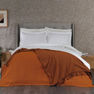 Rumeli Cotton Throw Blanket, Hand-Loomed | Orange