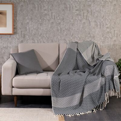 Caria Cotton Throw/Blanket, Hand-Loomed | Grey with Ash Grey