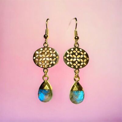 Fine gold “NORA” earrings in Labradorite