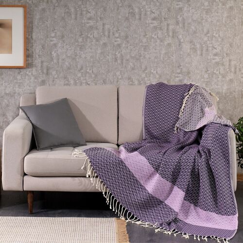 Caria Cotton Throw Blanket, Hand-Loomed | Purple with Lavender
