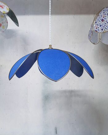 Suspension Lampe Fleur - Pétales Lin Bleu Electrique 4