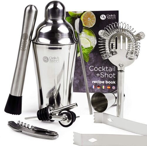 10 Pieces Stainless Steel Cocktail Making Shaker Mixer Bartender Kit with Recipe Book, Gift Set