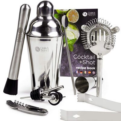 10 Pièces en Acier Inoxydable Cocktail Making Shaker Mélangeur Barman Kit avec Livre de Recettes, Coffret Cadeau