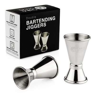 2 Premium Stainless Steel Double Jiggers - 15/30ml - Cocktail Spirit Gin Shot Measure Cup