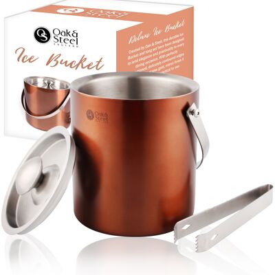 Premium Ice Bucket, 2 Litre - Elegant Rose Gold - Double Walled Insulated Stainless Steel - with Handle, Lid & Tongs