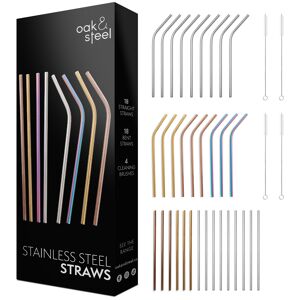 Coffret cadeau 36 pailles métalliques réutilisables en acier inoxydable avec 4 brosses de nettoyage - Pailles multicolores