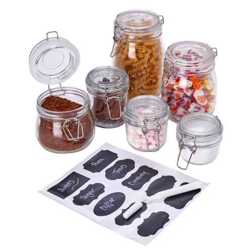 6 Clip Top Lids Airtight Glass Storage Spice Jars