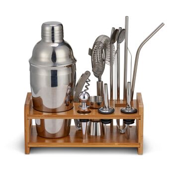 Kit de fabrication de shaker à cocktail haut de gamme avec support en bois et livre de recettes 2